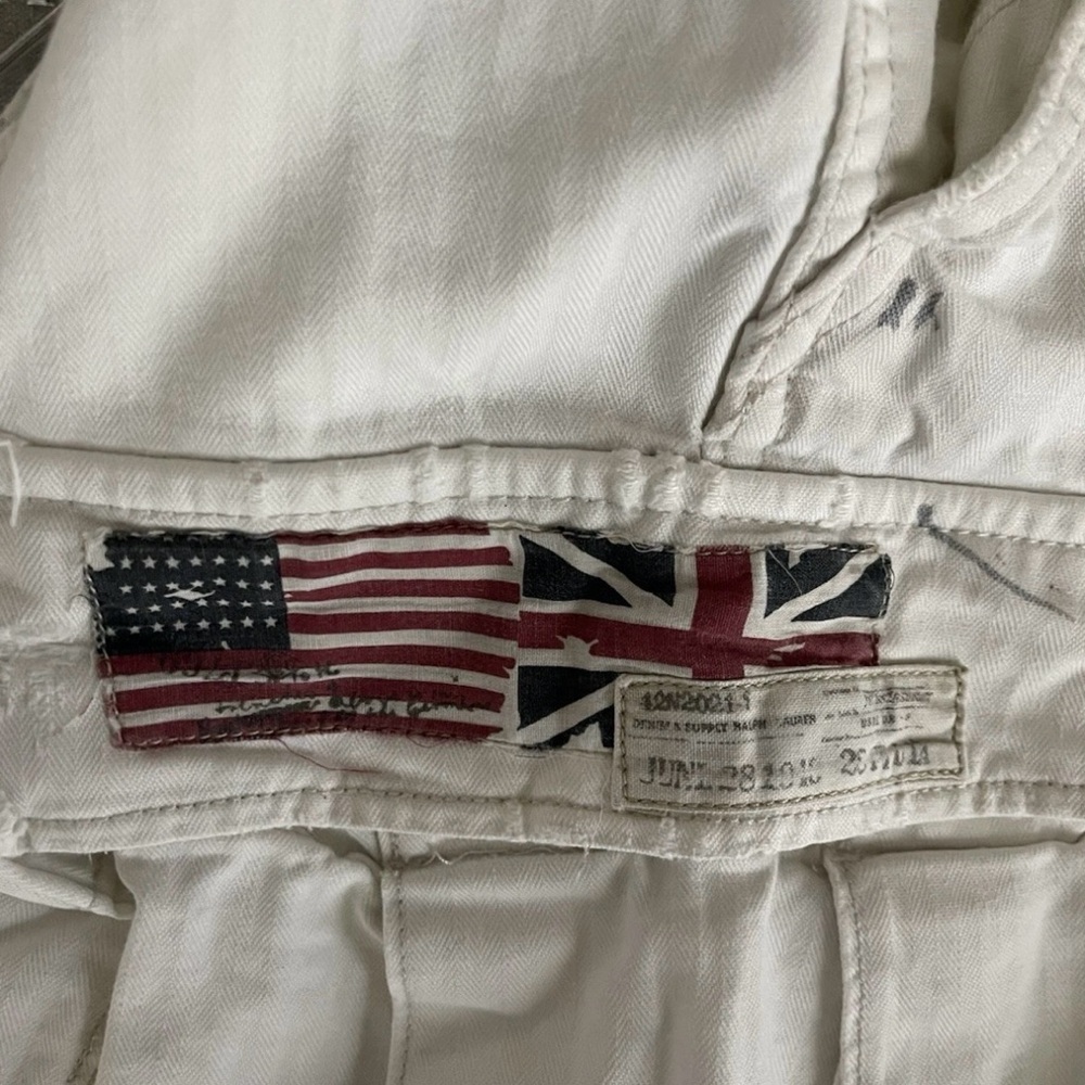 Denim &Supply Ralph Lauren White Cotton Cargo Shorts Mens Size 36 American Flag. - Picture 5 of 16